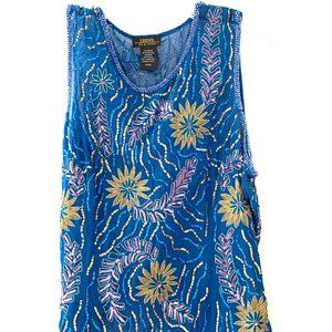 Vintage royal blue sequin beaded party tank top